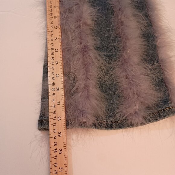 PlusWear Thrashed Women Glam Blue Jeans Flare Legs with Feathers Hippie  Size XL - Picture 10 of 12